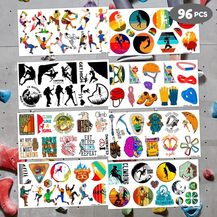 96PCS Rock Climbing Temporary Tattoos Birthday Party Decorations Favors Supplies Decor Outdoor Extreme Sports Mountain Climb Tattoo Gifts Stickers For Climbers Kids Boys Girls School Prizes Carnival - Image 3
