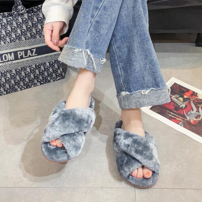 Crazy Lady Women's Fuzzy Fluffy House Slippers Cute Plush Memory Foam Shoes Cross Band Indoor Outdoor Open Toe Sandals - Image 7