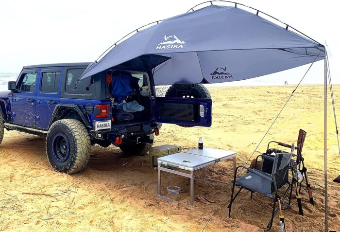 Versatility Camping Tent for Truck Bed,SUV RVing, Van,Trailer and Overlanding Portable Teardrop Awning Canopy Tear Resistant Tarp with 2 Sandbag - Image 5