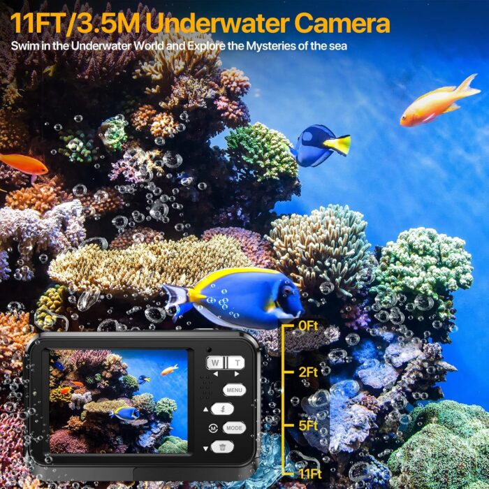 4K Underwater Camera with 64GB Card, 11FT Waterproof Camera Dual-Screen Selfie Underwater Cameras for Snorkeling 16X Digital Zoom Waterproof Digital Camera 2 Batteries (Blue) - Image 8