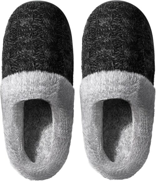 shoeslocker Womens Memory Foam Fuzzy Slippers Knitted House Slippers for Women Comfy Slip-On Warm House Shoes