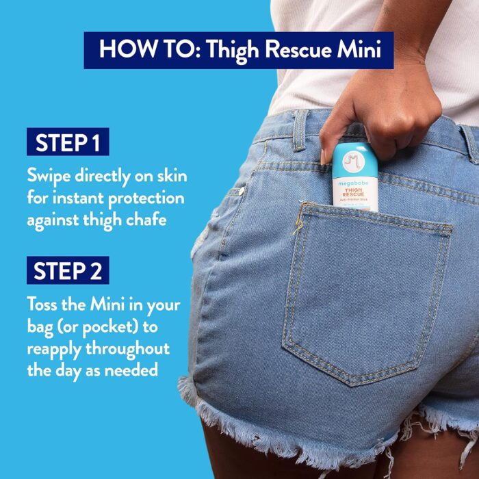 Megababe Thigh Rescue Anti-Chafe Stick Mini | Travel size, great for on-the-go | Prevents skin chafe & irritation | Thighs, arms, bra-lines & more - Image 4