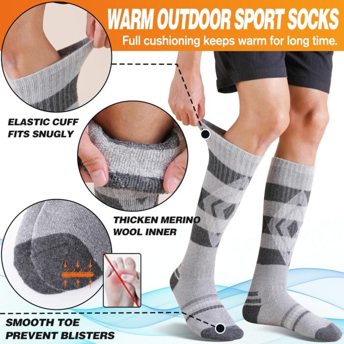 3 Pairs Merino Wool Ski Socks for Womens Mens Thermal Winter Warm Thick Knee High Socks for Skiing Snowboarding - Image 4