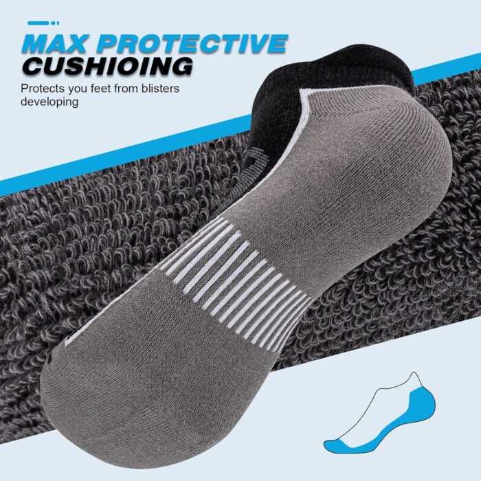 Mens Ankle Running Socks, Athletic Cushioned Low Cut Moisture Wicking Cotton Short Sports Socks, 6 Pairs - Image 5