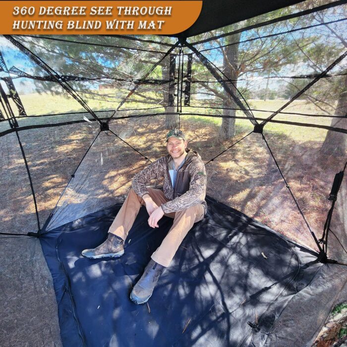 Hunting Blind with Floor Mat, 360 Degree See Through Ground Blind with Carrying Bag, 2/3/4 Person Pop Up Camouflage Tent Portable Concealed Shelter - Image 4