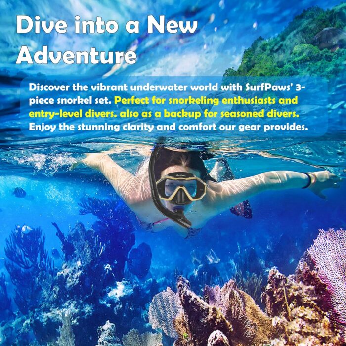 Snorkeling Gear Set - Adjustable Short Fins, Anti-Fog Mask, 3-Piece Dry Top Snorkel, Travel Size with Gear Bag for Adults, Men, Women, Swimming, Diving, Snorkeling - Image 2