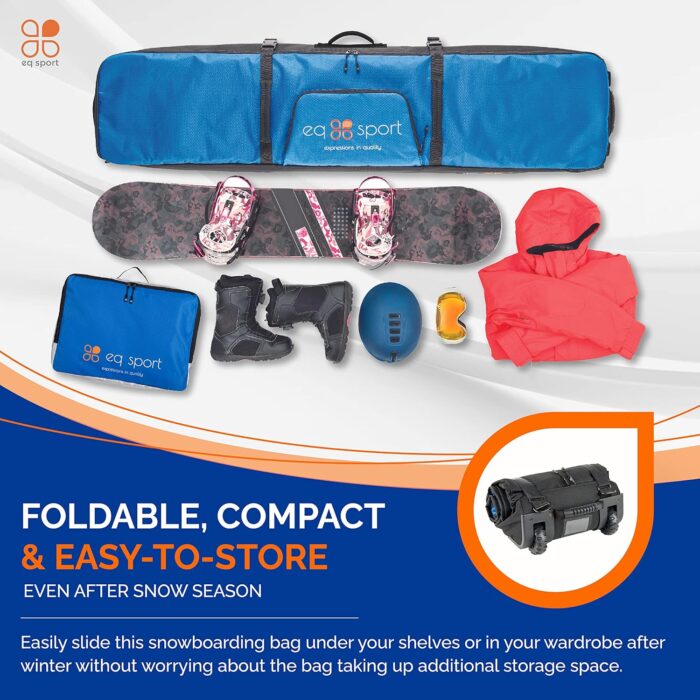 EQ SPORT Snowboard Bag with Wheels - Fully Padded & Waterproof Rolling Snowboard Bag for Air Travel, Boot Bag Included - Fits 2 Boards - Heavy-Duty YKK Zippers - Storage for Snow Gears - Image 4