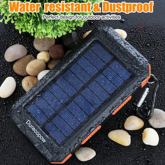 Solar Charger Power Bank, 20000mAh Portable Outdoor Waterproof Solar Battery Charger, Camping External Backup Battery Pack USB C Ports Input/Output, 2 Led Light Flashlight with Compass (Orange) - Image 6
