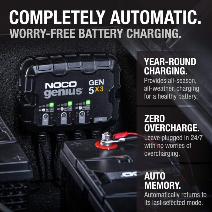 NOCO Genius GEN5X3, 3-Bank, 15A (5A/Bank) Smart Marine Battery Charger, 12V Waterproof Onboard Boat Charger, Battery Maintainer and Desulfator for AGM, Lithium (LiFePO4) and Deep-Cycle Batteries - Image 6