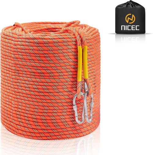 Nice C Climbing Rope, Rescue Rope, Construction Rope, Rock Climbing Rope, Static 10mm 32ft/64ft/96ft/160ft/230ft/500ft/985ft/1000ft with Carry Bag (Orange, 50M(160ft))
