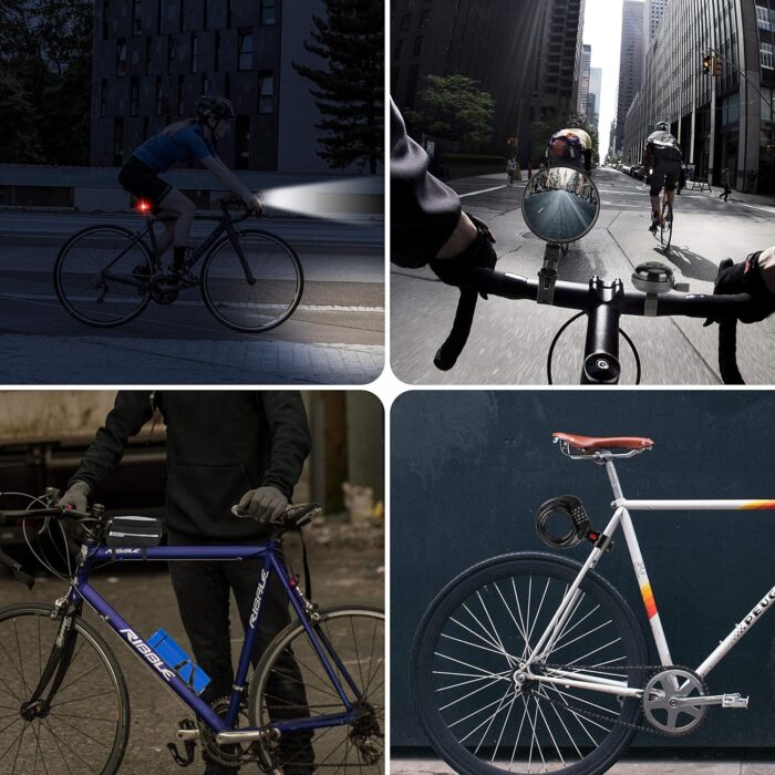 8 Pack Bicycle Accessories, Bike Light Set USB Rechargeable, 1 Bike Water Bottle Holder, Bike Bag and 1 Bike Aluminum Bicycle Bell,Pump - Image 8