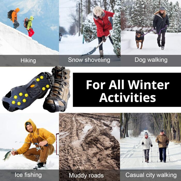 Ice Snow Traction Cleats - Lightweight Crampon Cleats for Walking on Snow & Ice - Anti Slip Grippers Fasten Quickly & Easily Over Footwear - Protable Grips for Shoes and Boots - Image 6