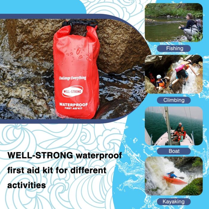 Waterproof First Aid Kit Roll Top Boat Emergency Kit with Waterproof Contents for Fishing Kayaking Boating Swimming Camping Rafting Beach Red - Image 3