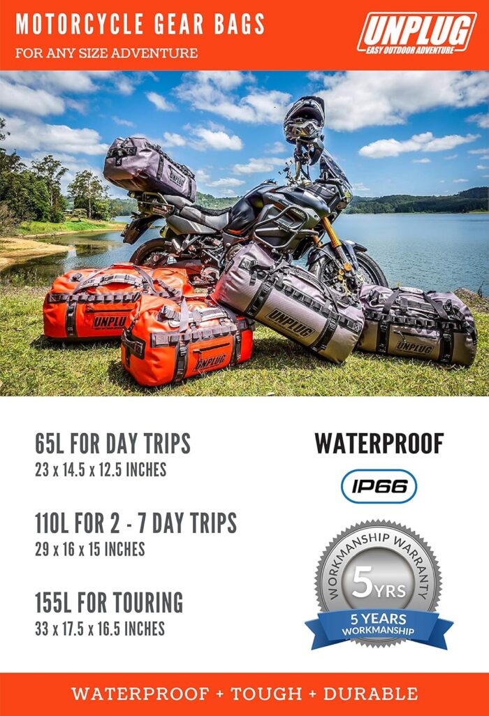 UNPLUG Ultimate Adventure Bag | 1680D Heavy Duty Waterproof Bag | Large Travel Duffle Bag which can be Used for Camping, Motorcycling, Boating, or Hunting - Image 8