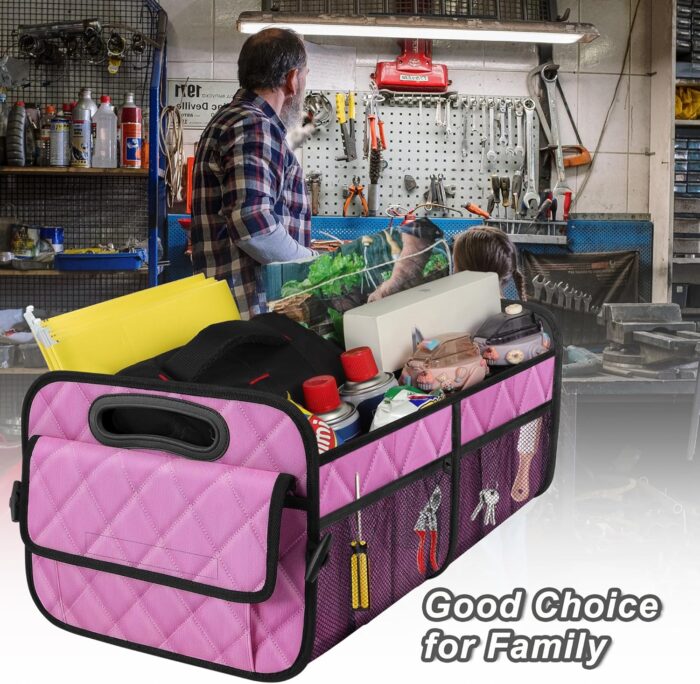 Deosk Car Trunk Organzier and Storage with 6 Big Pocket,Car Accessories for Women/Men 70L Waterproof Polyester Trunk Organzier for Car/SUV/Minivan/Truck(Large, Pink) - Image 7