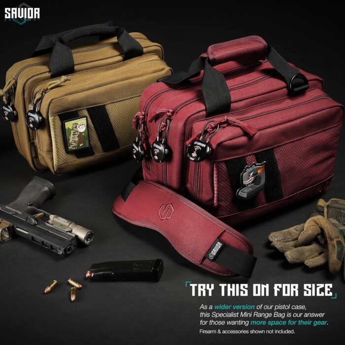Savior Equipment Specialist Series Mini Range Bag Tactical Dual Pistol Handgun Revolver Hunting Bag Gun Carrying Case, X-Large Compartments w/Lockable Zippers, Deluxe Padded Shoulder Strap Included - Image 6