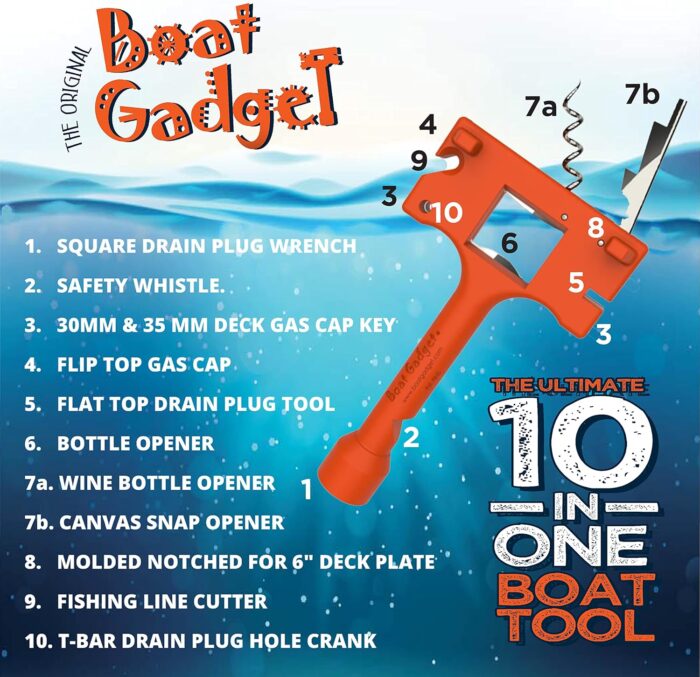 – This 10-in-1 Boat Tool Includes Beer and Wine Bottle Opener, Safety Whistle, Fishing Line Cutter, Marine Gas Cap Key & Other Essential Tools – Great idea for Boat Owners - Image 2