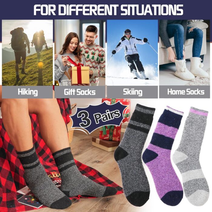 MOGGEI 3 Pairs Thermal Winter Socks for Women & Men Thick Extra Warm Insulated Ski Boot Socks for Cold Weather - Image 6
