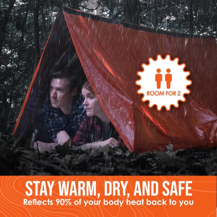 Go Time Gear Survival Life Tent • 2 Person Mylar Emergency Shelter Tube Tent + Paracord • All-Weather Protection for Camping, Hiking, & Survival Kits • Includes Emergency Whistle - Image 3