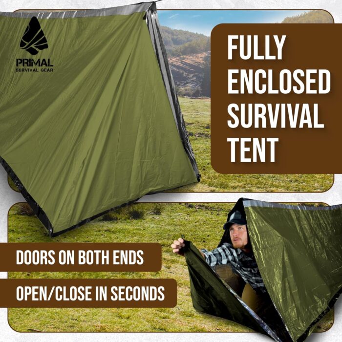 Orange Polyester Survival Tent with Doors - Compact, Durable, All-Season Shelter for Camping, Hiking, and Emergency Preparedness - Image 3