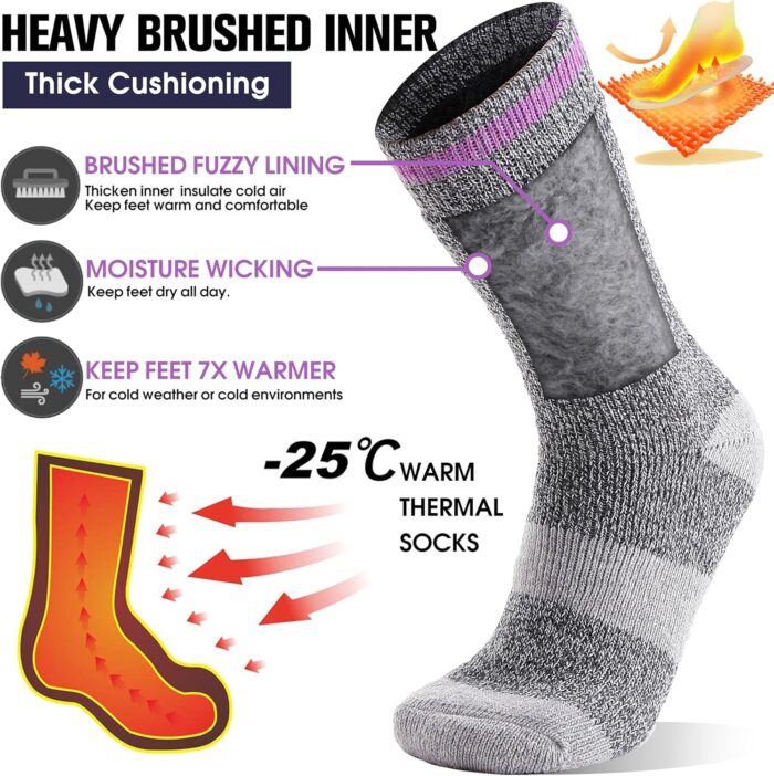 MOGGEI 3 Pairs Thermal Winter Socks for Women & Men Thick Extra Warm Insulated Ski Boot Socks for Cold Weather - Image 2
