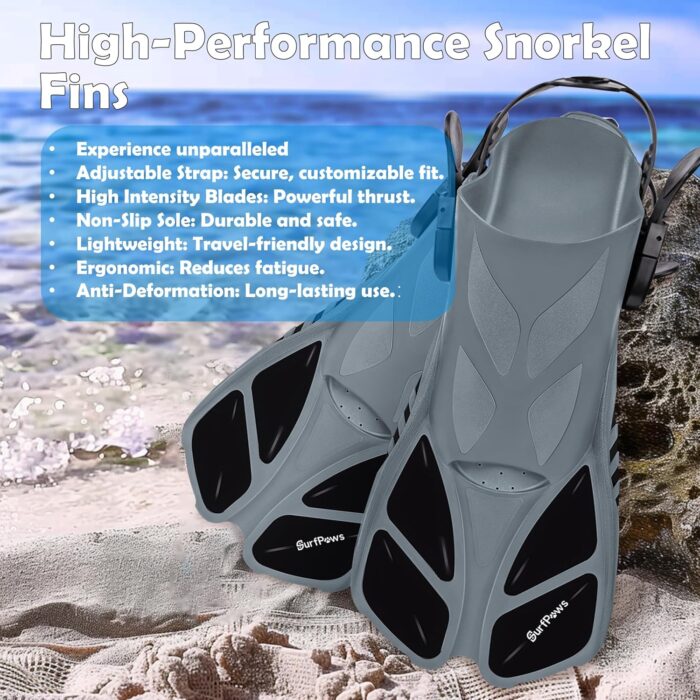 Snorkeling Gear Set - Adjustable Short Fins, Anti-Fog Mask, 3-Piece Dry Top Snorkel, Travel Size with Gear Bag for Adults, Men, Women, Swimming, Diving, Snorkeling - Image 4