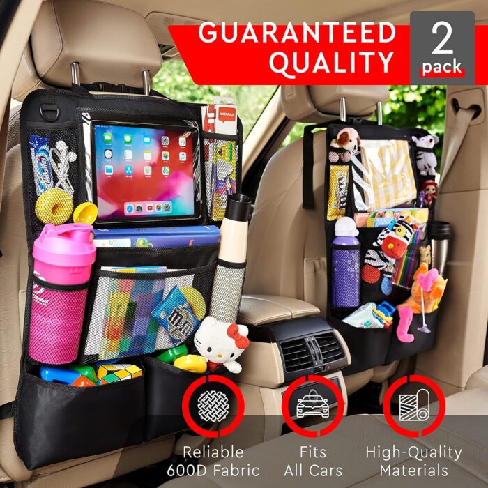 Backseat Car Organizer, Kick Mats Back Seat Protector with Touch Screen Tablet Holder, Back Seat Organizer for Kids, Travel Accessories with 9 Storage Pockets 2 Pack, Black - Image 2