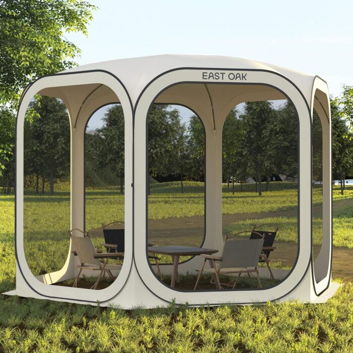 EAST OAK Screen House Tent Pop-Up, Portable Screen Room Canopy Instant Screen Tent 10 x 10 FT with Carry Bag for Patio, Backyard, Deck & Outdoor Activities, Beige - Image 10