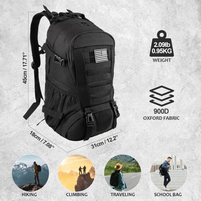 Jueachy Tactical Backpack for Men Hiking Day Pack Molle Military Rucksack Waterproof 30L EDC Bag with USA Flag Patch - Image 2