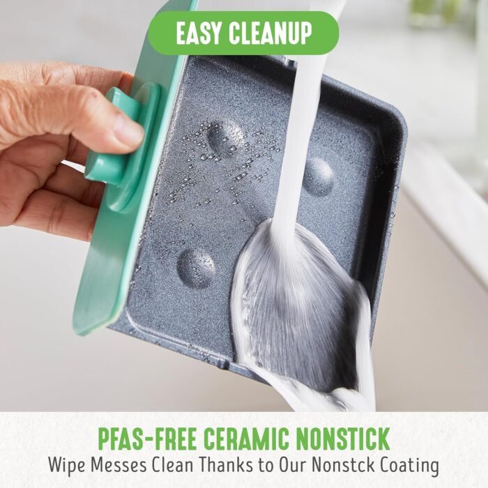 GreenLife 3-in-1 Breakfast Maker Station, Healthy Ceramic Nonstick Dual Griddles for Eggs Meat Sausage Bacon Pancakes and Breakfast Sandwiches, 2 Slice Toast Drawer, Easy-to-use Timer, Turquoise - Image 5