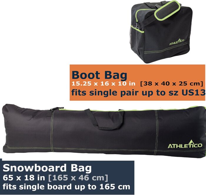 Athletico Two-Piece Snowboard and Boot Bag Combo | Store & Transport Snowboard Up to 165 CM and Boots Up To Size 13 | Includes 1 Snowboard Bag & 1 Boot Bag (Black) - Image 2