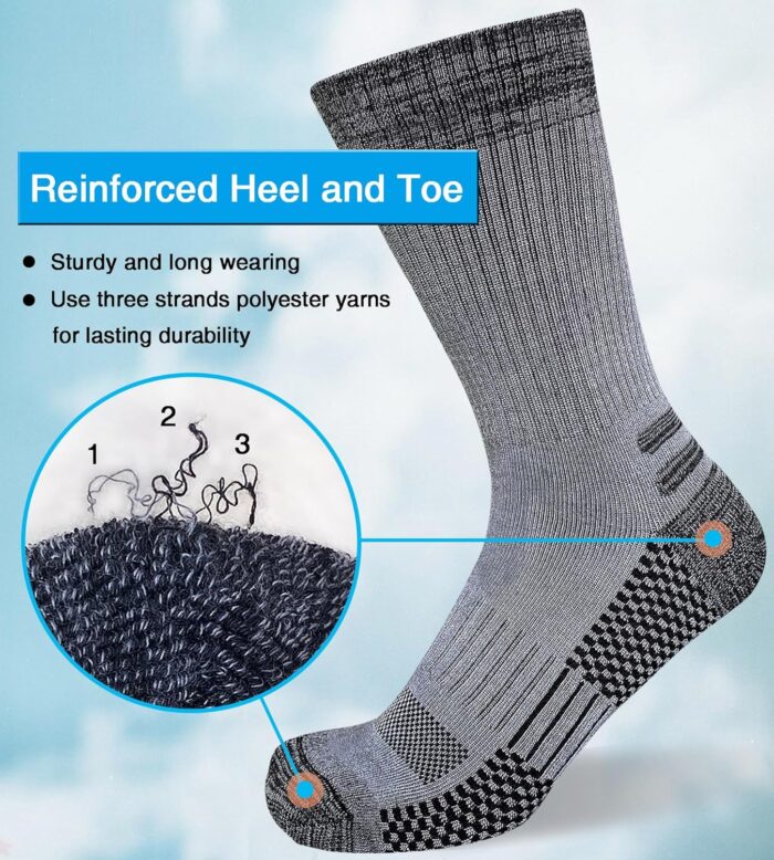 Men's Crew Work Boot Socks Thick Cushioned Moisture Wicking Hiking Sock 4 Pairs - Image 3