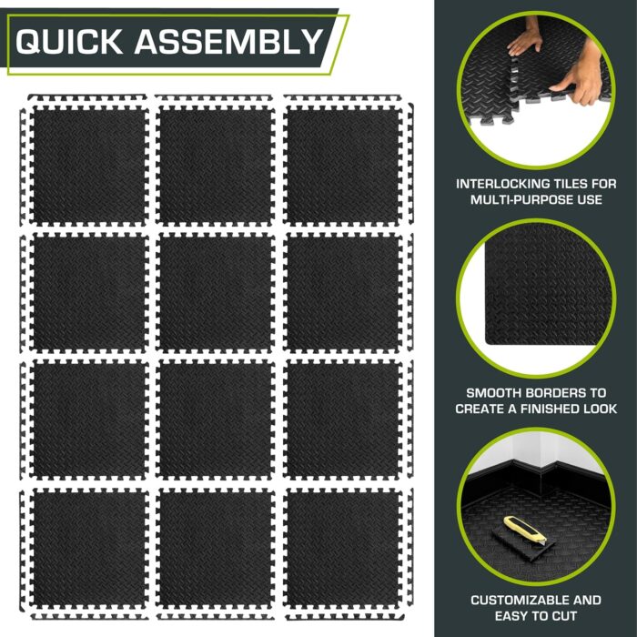 ProsourceFit Puzzle Exercise Mat ½ in, EVA Interlocking Foam Floor Tiles for Home Gym, Mat for Home Workout Equipment, Floor Padding for Kids, Black, 24 in x 24 in x ½ in, 48 Sq Ft - Image 6