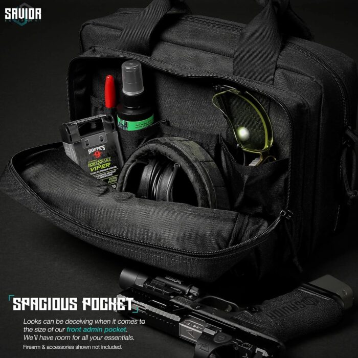 Savior Equipment Specialist Series Tactical Double Scoped Handgun Firearm Case Pistol Bag for Outdoor Hunting Shooting Range, Lockable Compartment, Additional Magazine Storage Slots - Image 5