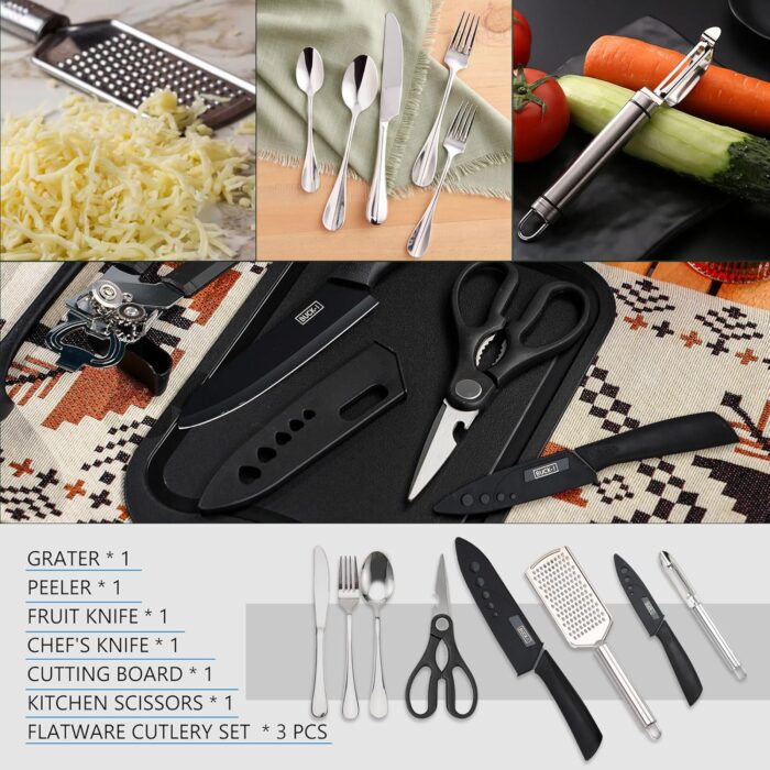 Camping Cooking Essentials Utensils Set - Camp Cookware Kitchen Accessories Kit, Camper Gear Must Haves, Stainless Steel & Silicone, RV Car Portable Outdoor Equipment Tool - Image 5