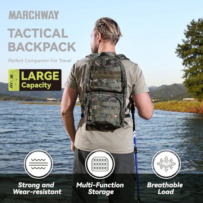 MARCHWAY Tactical Molle Hydration Pack with 3L TPU Water Bladder, Military Backpack for Backpacking, Hiking, Running, Cycling - Image 2