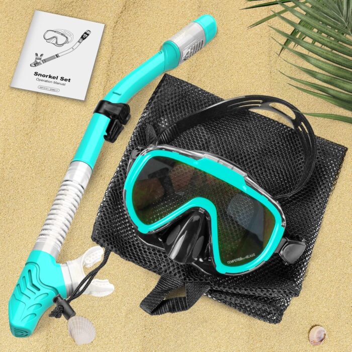Snorkeling Gear for Adults, Dry Top Snorkel Set with Panoramic Anti-Leak and Anti-Fog Tempered Glass Lens, Adjustable Snorkeling Set for Scuba Diving Swimming Training Snorkel Kit - Image 7