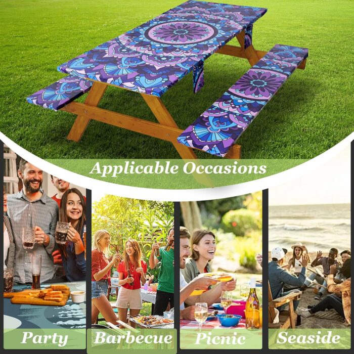 Fitted Picnic Table Cover with Bench Covers Vinyl Waterproof Elastic Edges Fitted Rectangle Tables Patio Tablecloth Camping Gear and Essentials Rv Accessories Road Trip Supplies Car Travel Must Haves - Image 6
