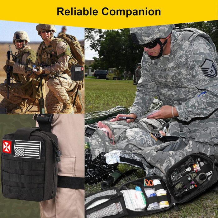Survival First Aid Kit, 248PCS Survival Tools Camping Essentials Tactical Gear Emergency Trauma Medical Supplies Packed in a MOLLE Pouch, Saber Card,Cool for Men Camping Hiking Outdoor Activities - Image 6