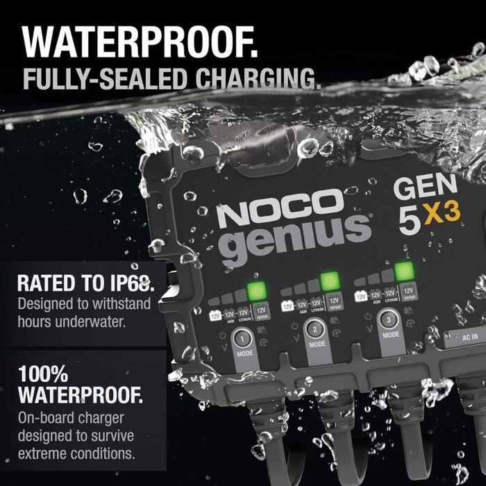 NOCO Genius GEN5X3, 3-Bank, 15A (5A/Bank) Smart Marine Battery Charger, 12V Waterproof Onboard Boat Charger, Battery Maintainer and Desulfator for AGM, Lithium (LiFePO4) and Deep-Cycle Batteries - Image 3