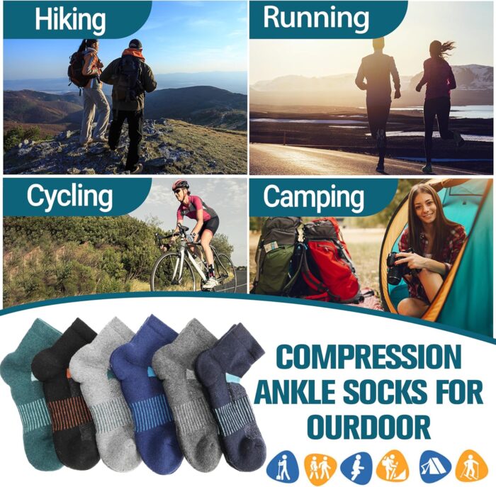 6 Pairs Merino Wool Ankle Running Hiking Socks Compression Support Breathable Thick Cushion No Show Socks for Women Men - Image 7