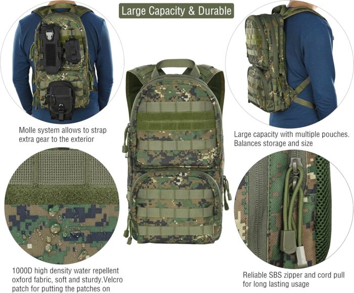 MARCHWAY Tactical Molle Hydration Pack with 3L TPU Water Bladder, Military Backpack for Backpacking, Hiking, Running, Cycling - Image 3