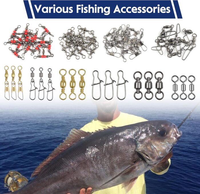 175pcs Fishing Swivels Snaps Kit - Ball Bearing Barrel Swivel 3 Way Swivels Fishing Tackle Line Connector Terminal Accessories Tackle Box for Lures Sinkers - Image 6
