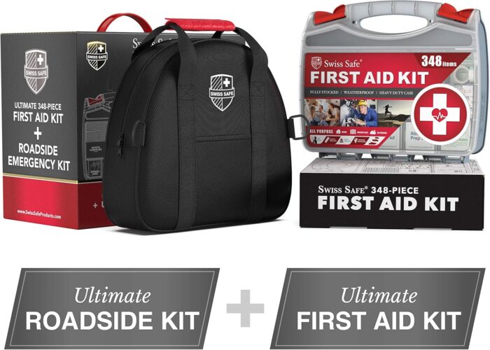 Swiss Safe 2-in-1 Survival Car Emergency Kit for Vehicles - Compact & Portable Car Safety Kit w/Travel Bag + Bonus Car First Aid Kit (378 Piece) - 12-Foot Jumper Cables - Auto Essentials - Image 2