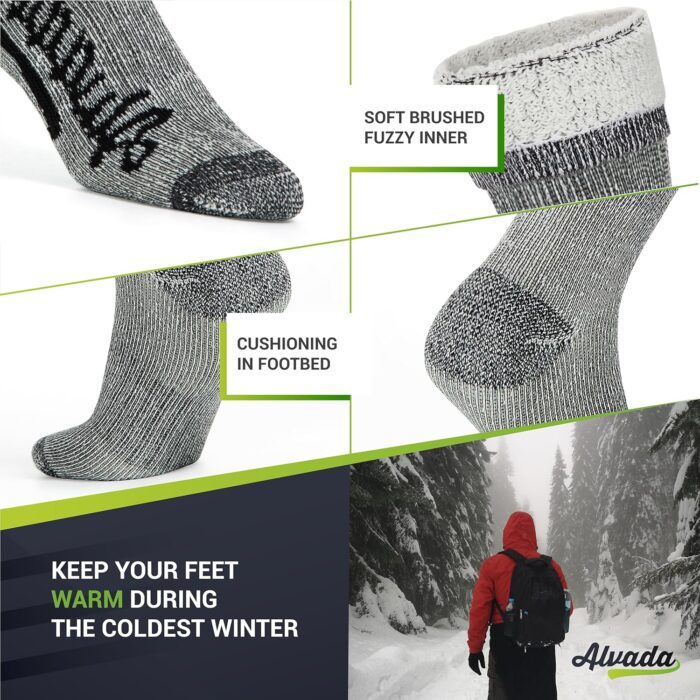 Alvada Merino Wool Hiking Socks Thermal Warm Crew Winter Boot Sock For Men & Women 3 Pairs - Image 4
