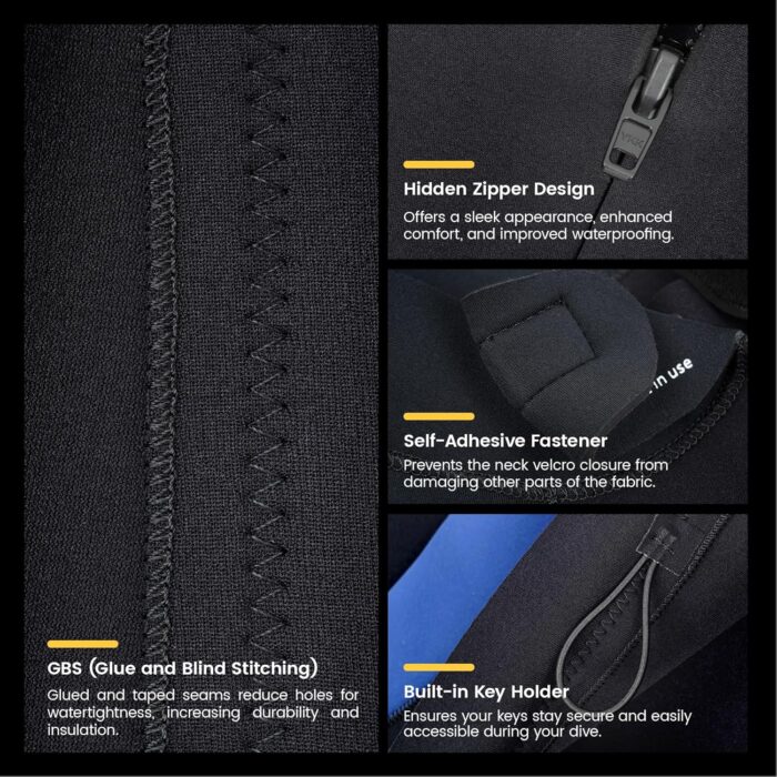 Wetsuit, 5/4mm Upgrade CR Neoprene Wetsuits for Men and Women, Ideal Thermal Wet Suit in Cold Water, Front Zip for Surfing Snorkeling Diving Swimming - Image 3