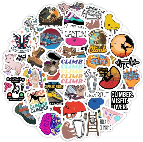 BulbaCraft Rock Climbing Stickers for Water Bottle and Laptop - Rock Climbing Party Favors & Decorations, Waterproof Vinyl Decals, Adventure and Sport Stickers, Gifts for Women & Men