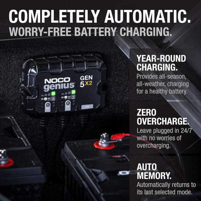 NOCO Genius GEN5X2, 2-Bank, 10A (5A/Bank) Smart Marine Battery Charger, 12V Waterproof Onboard Boat Charger, Battery Maintainer and Desulfator for AGM, Lithium (LiFePO4) and Deep-Cycle Batteries - Image 6