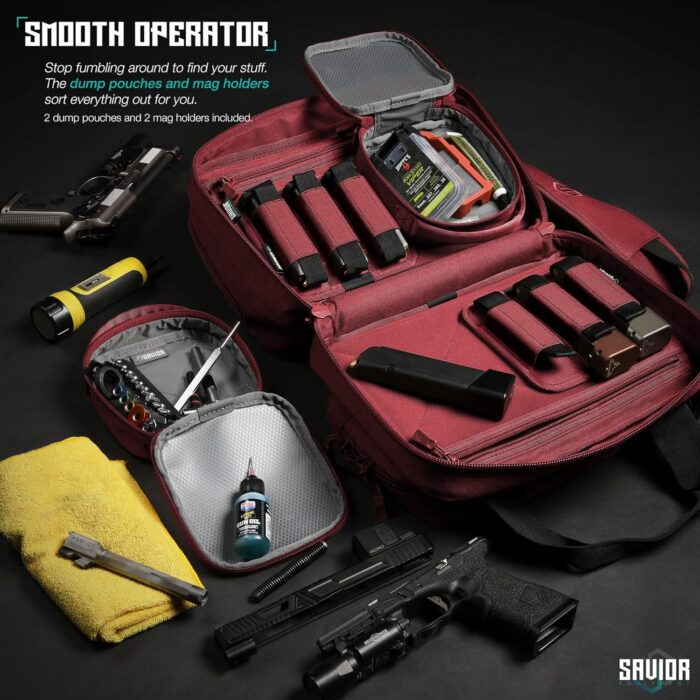 Savior Equipment Specialist Series Mini Range Bag Tactical Dual Pistol Handgun Revolver Hunting Bag Gun Carrying Case, X-Large Compartments w/Lockable Zippers, Deluxe Padded Shoulder Strap Included - Image 4
