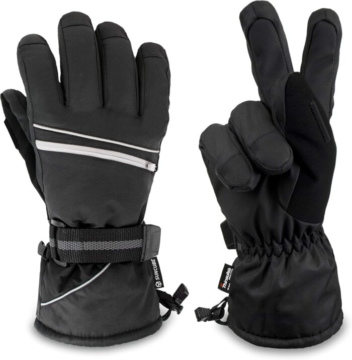 SUN CUBE Ski Gloves Men Women, Waterproof Thermal Winter Snow Gloves, Windproof 3M Thinsulate Snowboarding Snowmobile Skiing, Insulated Warmers Zipper Pocket Cold Weather Outdoor Snowboard